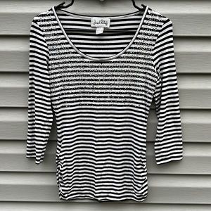 Joseph Ribkoff | Black & White Stripe Rhinestone Embellished Top size 2